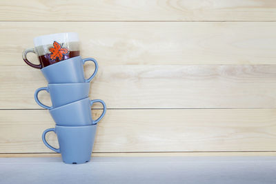 High angle view of drink on table