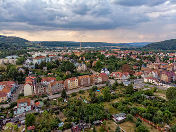 High angle view of townscape against sky