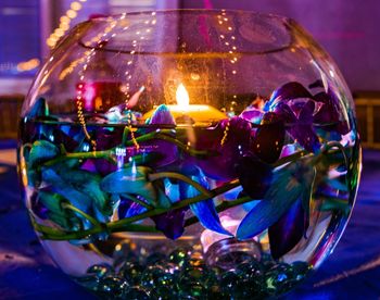 Close-up of candles in the dark