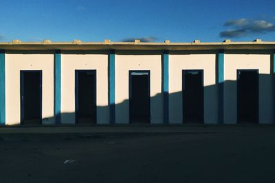 Low angle view of building against blue sky