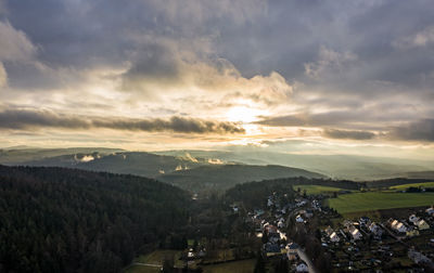 High angle view of townscape against sky