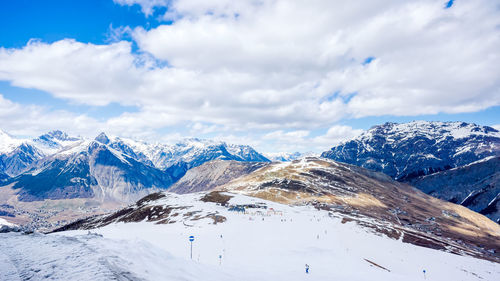 Scenic view of snowcapped mountains against sky