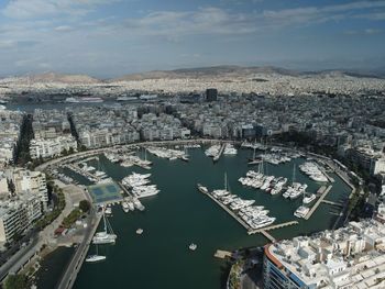 High angle view of city at waterfront