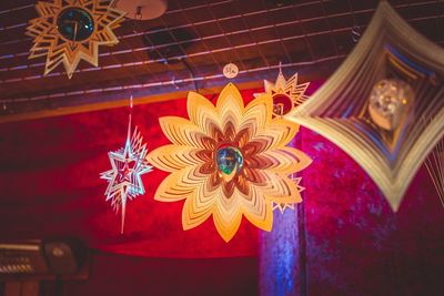 Low angle view of illuminated lamp