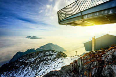 Scenic view of mountains against sky during sunset