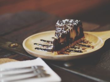 Close-up of cake in plate on table