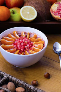 High angle view of breakfast in bowl on table