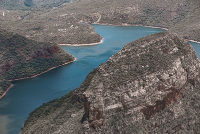 High angle view of rock formation in sea