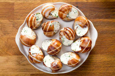 High angle view of breakfast on table