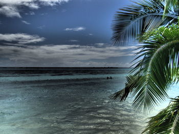 Scenic view of sea against cloudy sky