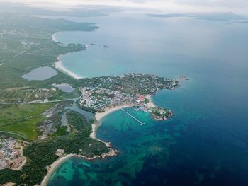 High angle view of sea and island