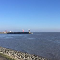Scenic view of sea against blue sky