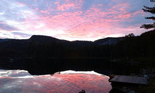 Scenic view of lake against cloudy sky