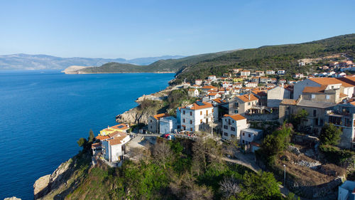 Vrbnik on island krk from above with adriatic sea in background