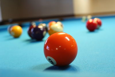 Close-up of multi colored ball on table