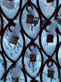 Full frame shot of frozen fence during winter