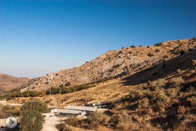 Scenic view of landscape against clear blue sky