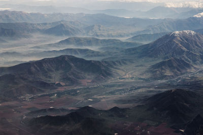 High angle view of mountains against sky