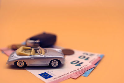 Close-up of toy car on table