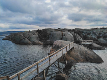 Rocks by sea against sky