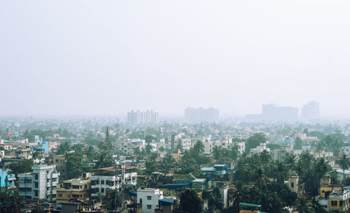 High angle view of townscape against clear sky