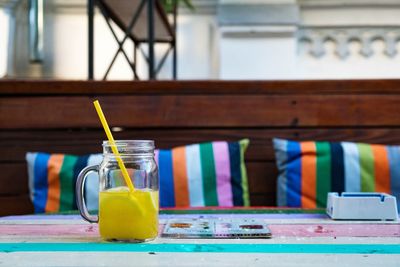 Drink in jar on table