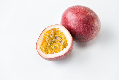 High angle view of fruits against white background