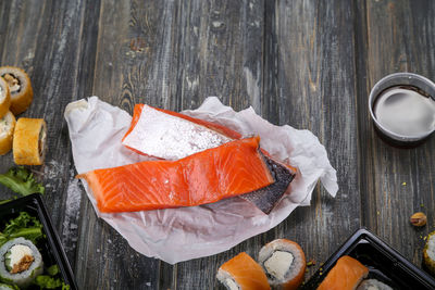 High angle view of fish on table