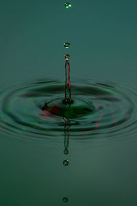 Close-up of drop falling on water