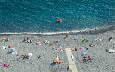 High angle view of people on beach