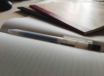 High angle view of pen on table