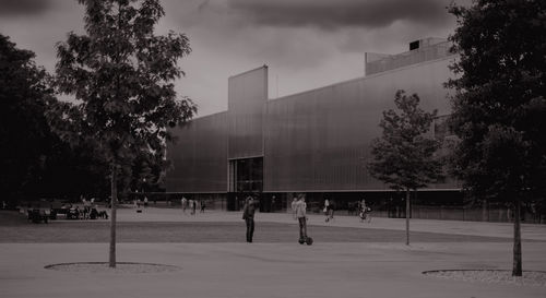 View of basketball hoop in city