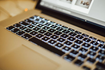 Close-up of computer keyboard on table