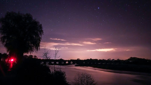 Scenic view of illuminated trees against sky at night