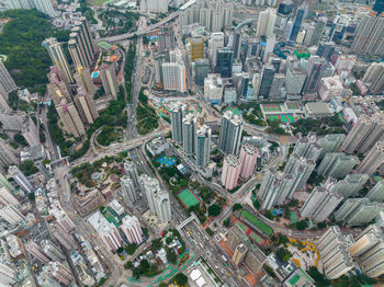 High angle view of buildings in city