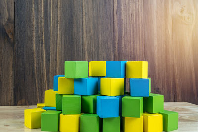 Close-up of multi colored toy on table