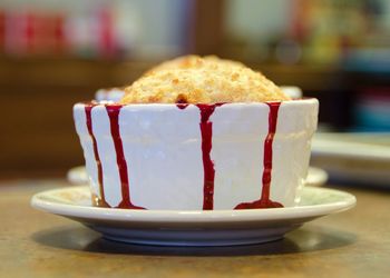 Close-up of dessert in plate on table