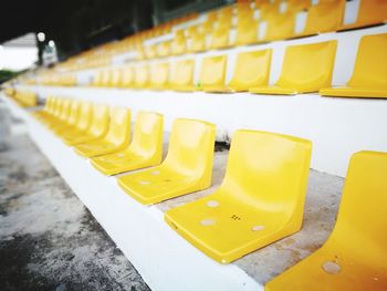 High angle view of empty seats in row