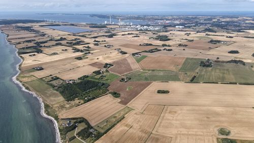 High angle view of agricultural field against sky