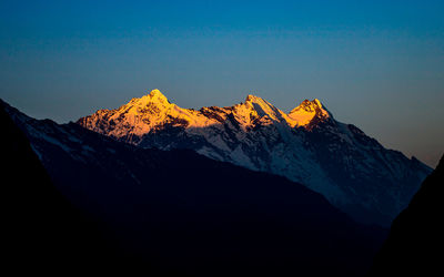 Beautiful sunrise over the mount ganesh himal range at gorkha, nepal.