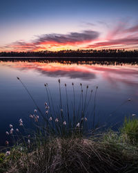 Scenic view of lake against sky during sunset