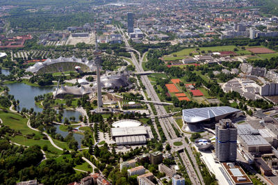 Aerial view of olympic park in city