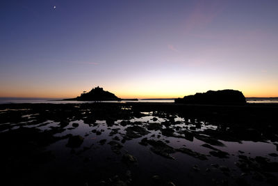 Scenic view of sea against clear sky during sunset