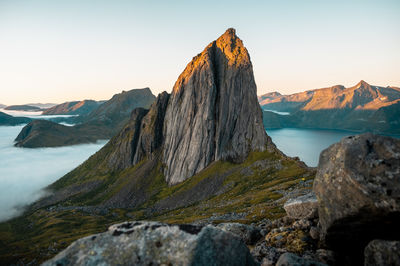 Scenic view of iconic segla mountain, senja, norway. ideal for nature, landscapes, travel projects. 