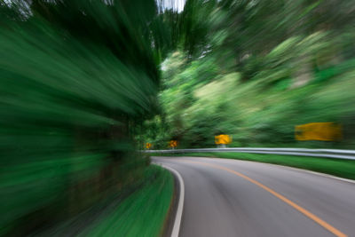 Blurred motion of road amidst trees