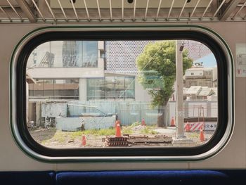 View of train through window
