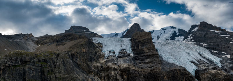 Panoramic view of snowcapped mountains against sky