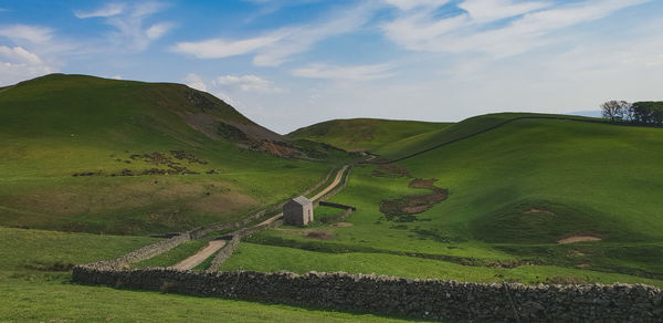 Scenic view of agricultural field against sky