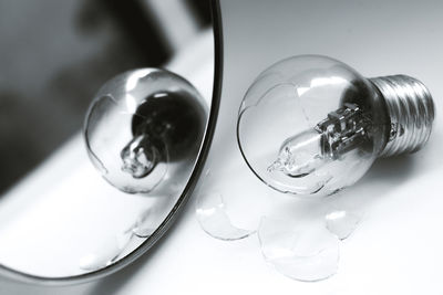 Close-up of light bulb on table