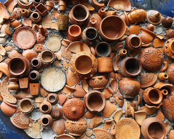 High angle view of broken pots